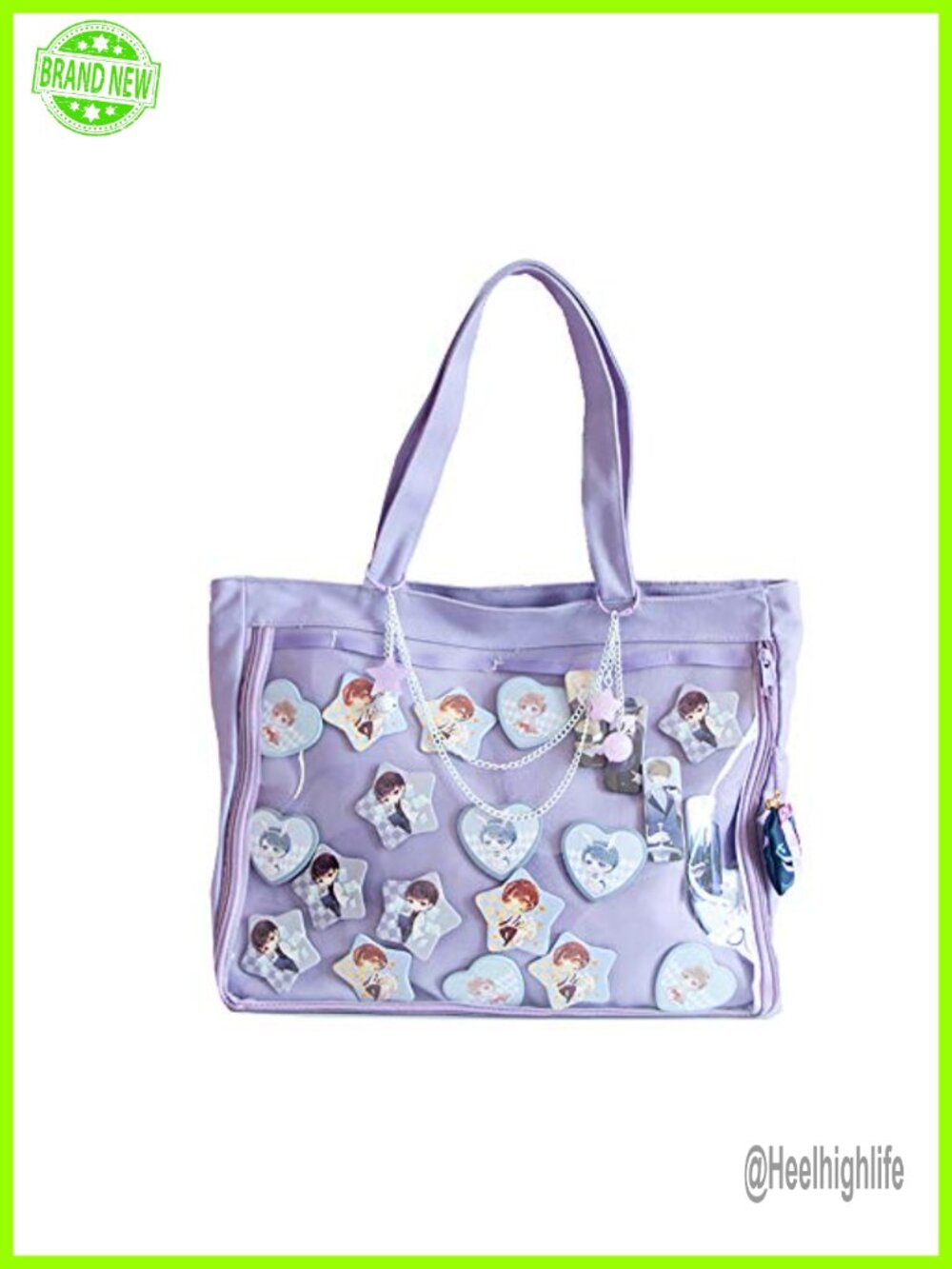 DIY Ita Tote Bag Clear Window Shoulder Handbag for Pins Cosplay Canvas